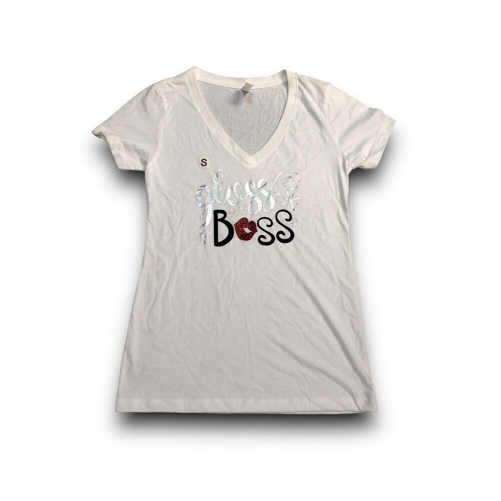 Women's "Gloss Boss" Graphic V-Neck Shirt - Small